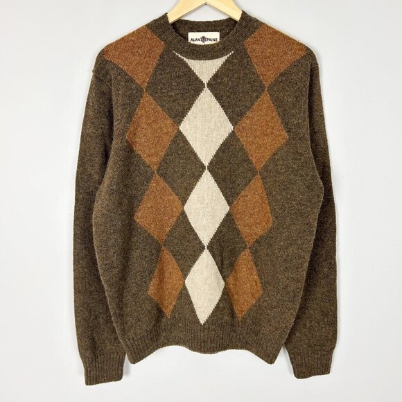Alan Paine Argyle Pure New Wool Crewneck Sweater Size UK 48” US XXL Men's - Picture 1 of 4